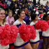 The Lemoore High School Pep Squad with pink pom poms.